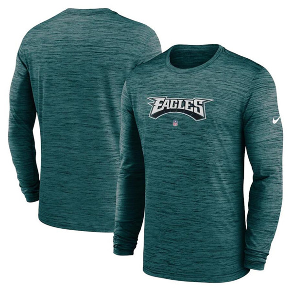 Philadelphia Eagles Green Sideline Team Velocity Performance Long Sleeve T-Shirt